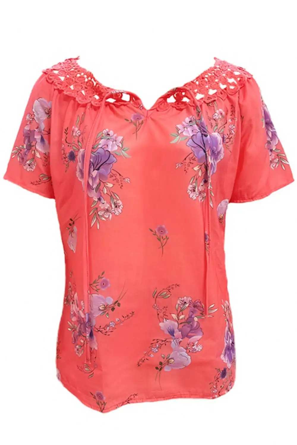 Full Size Printed Tie Neck Short Sleeve Blouse - Trendsi - Flyclothing LLC