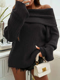Off-Shoulder Extra-Long Sleeve Sweater - Trendsi - Flyclothing LLC
