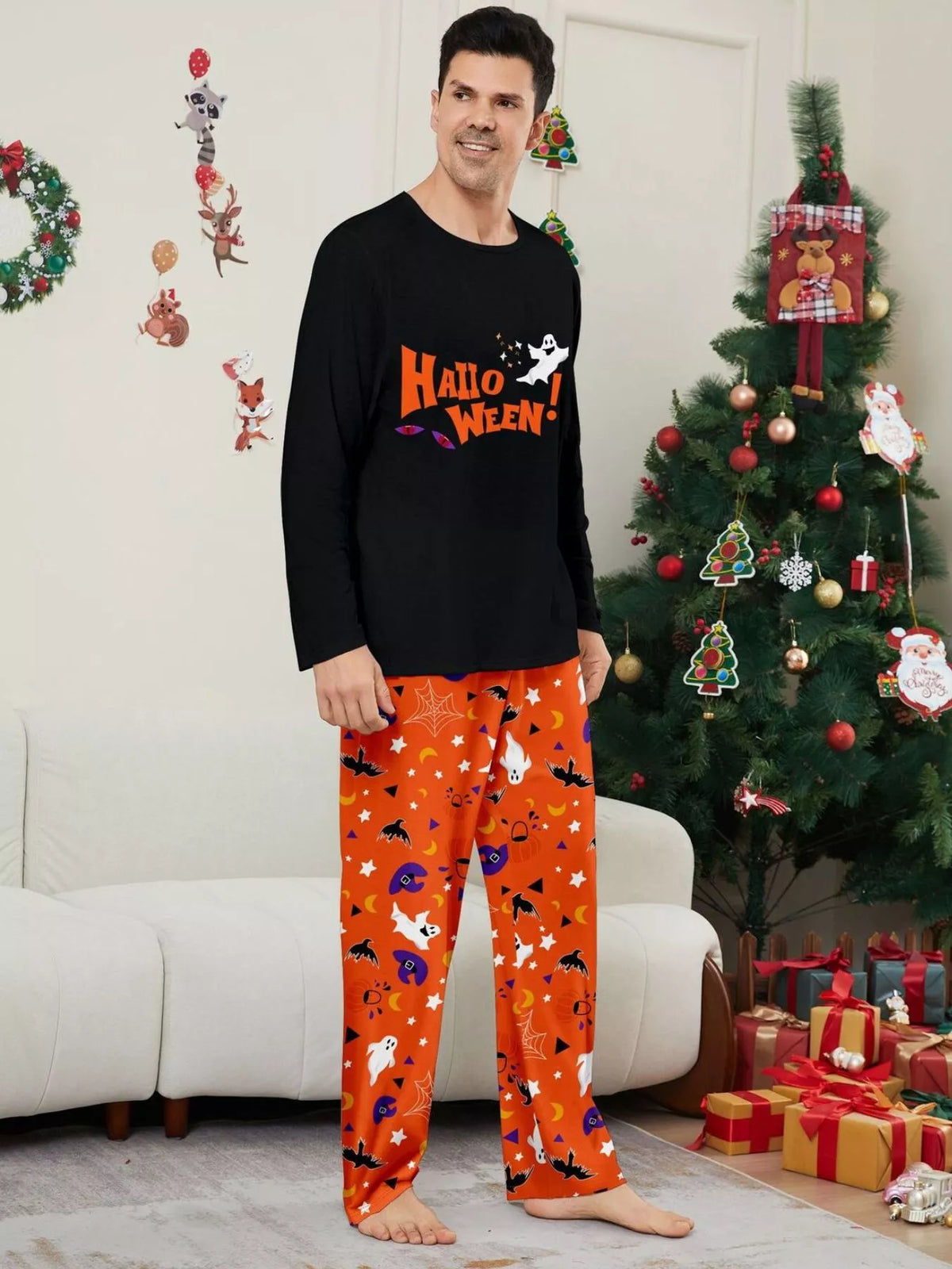 Full Size Halloween Family Matching Pajama Set with Ghost and Pumpkin Print Plus Size - Trendsi - Flyclothing LLC