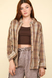 VERY J Contrast Plaid Raw Detail Shirt - Trendsi
