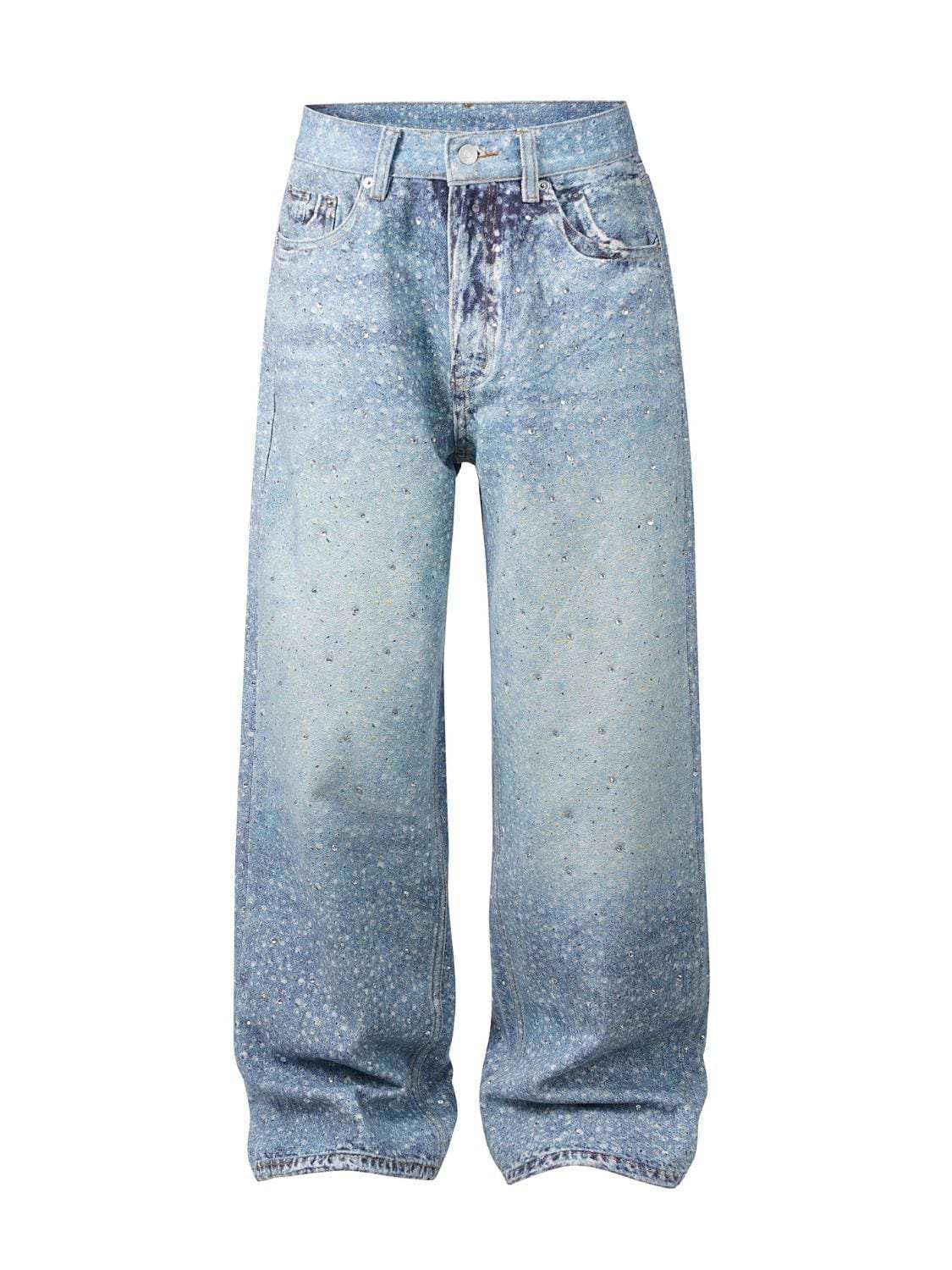 Men's Washed Rhinestone Print Jeans - Trendsi - Flyclothing LLC