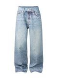 Men's Washed Rhinestone Print Jeans - Trendsi