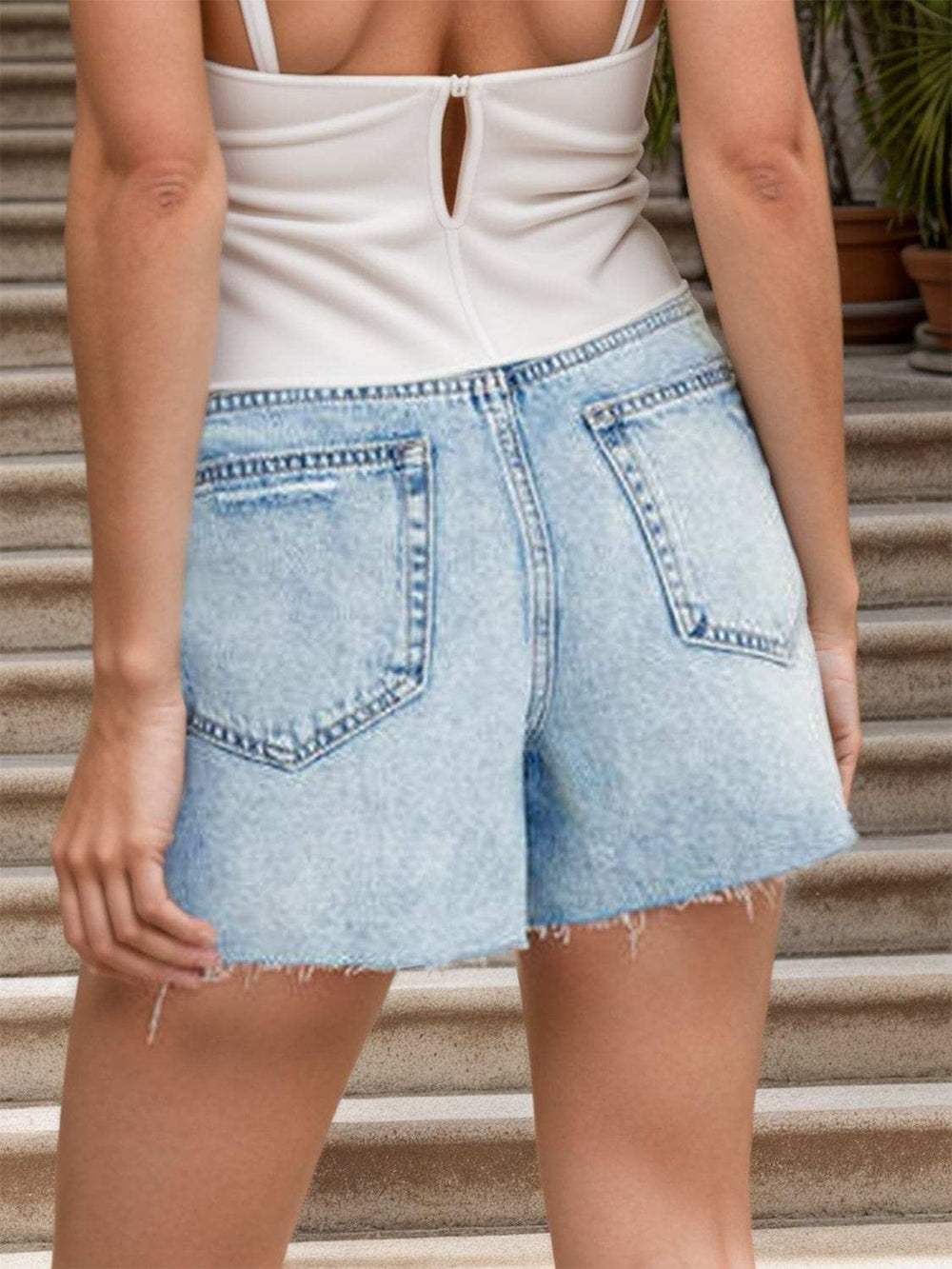 Distressed Mid-Rise Waist Denim Shorts - Trendsi - Flyclothing LLC