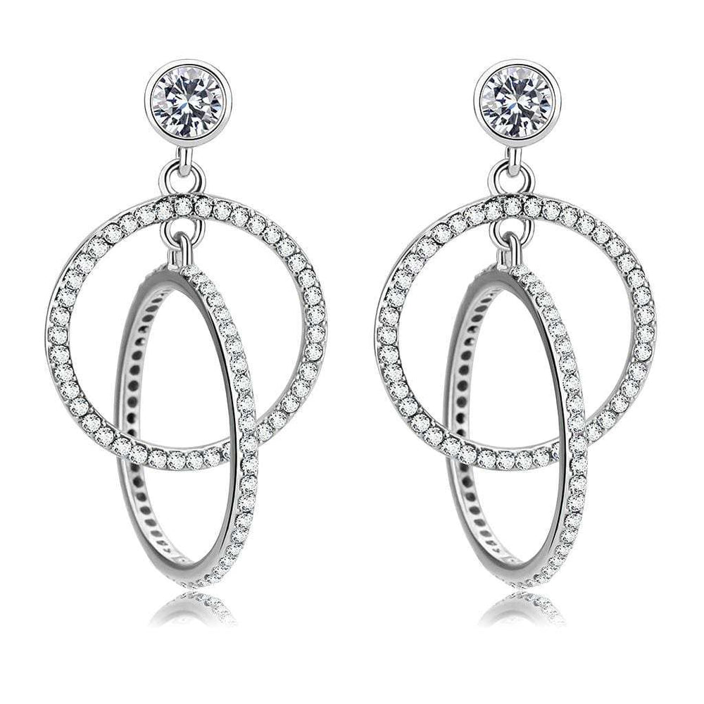 DA100 - High polished (no plating) Stainless Steel Earrings with AAA Grade CZ in Clear - Alamode - Flyclothing LLC