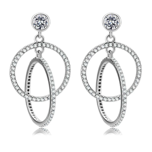 DA100 - High polished (no plating) Stainless Steel Earrings with AAA Grade CZ in Clear - Alamode - Flyclothing LLC