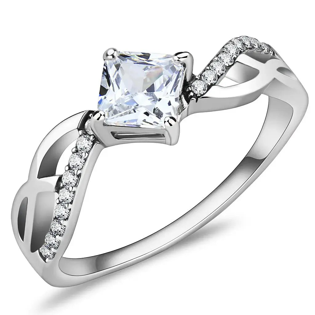 DA101 - High polished (no plating) Stainless Steel Ring with AAA Grade CZ in Clear - Alamode - Flyclothing LLC