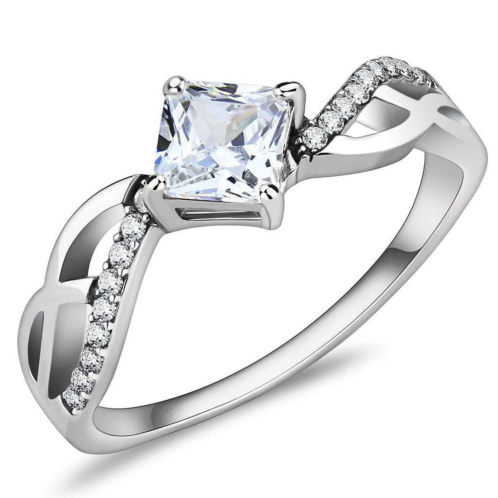 DA101 - High polished (no plating) Stainless Steel Ring with AAA Grade CZ  in Clear - Alamode
