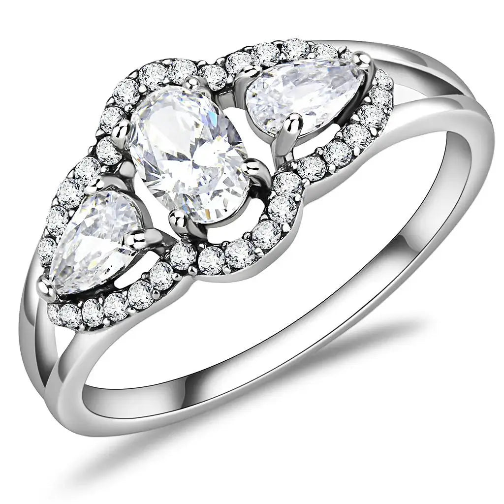 DA103 - High polished (no plating) Stainless Steel Ring with AAA Grade CZ in Clear - Alamode - Flyclothing LLC