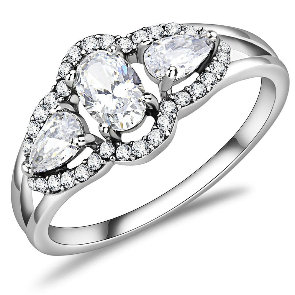 DA103 - High polished (no plating) Stainless Steel Ring with AAA Grade CZ  in Clear - Alamode