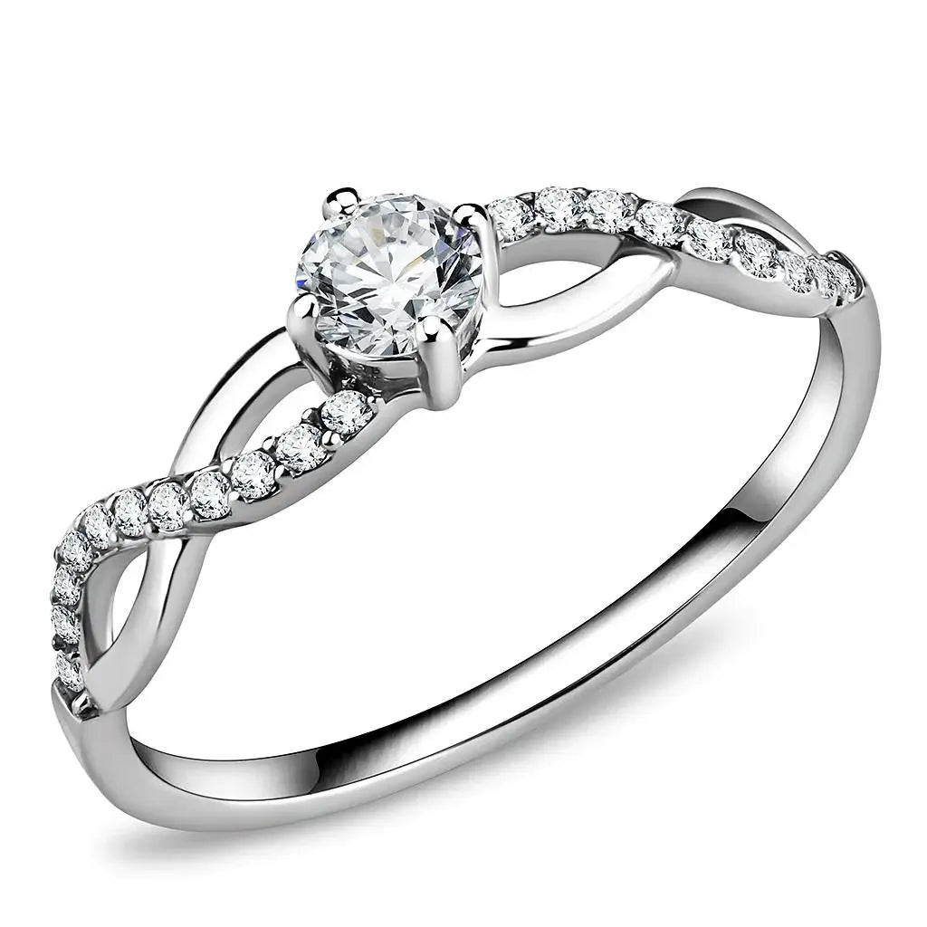 DA104 - High polished (no plating) Stainless Steel Ring with AAA Grade CZ in Clear - Alamode - Flyclothing LLC