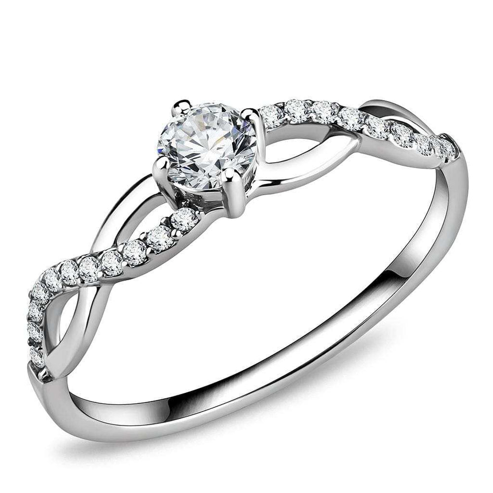 DA104 - High polished (no plating) Stainless Steel Ring with AAA Grade CZ in Clear - Alamode - Flyclothing LLC