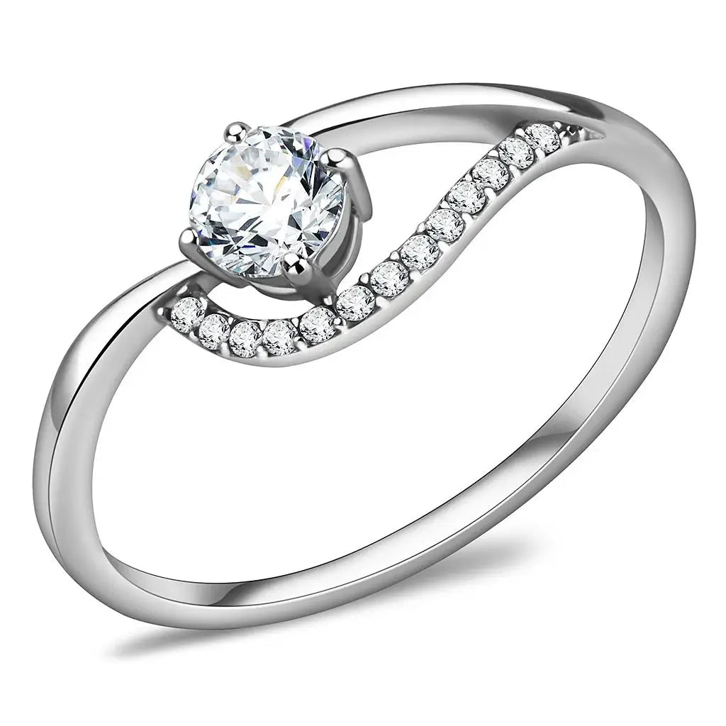 DA105 - High polished (no plating) Stainless Steel Ring with AAA Grade CZ in Clear - Alamode - Flyclothing LLC