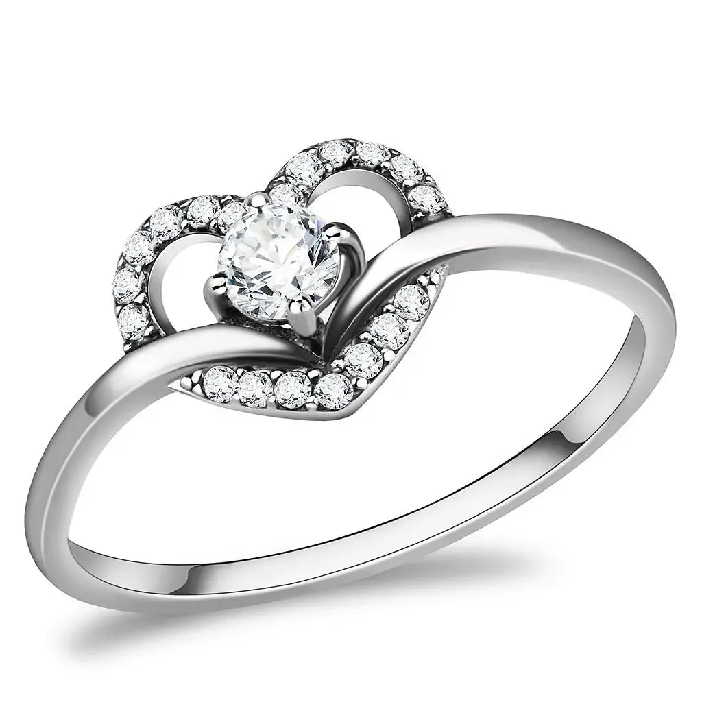 DA106 - High polished (no plating) Stainless Steel Ring with AAA Grade CZ in Clear - Alamode - Flyclothing LLC