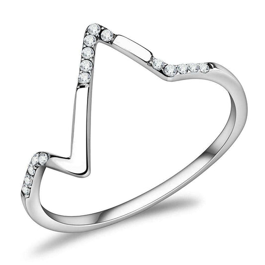 DA107 - High polished (no plating) Stainless Steel Ring with AAA Grade CZ in Clear - Alamode - Flyclothing LLC