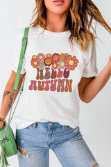Flower & Letter Graphic Round Neck Short Sleeve T-Shirt - Trendsi - Flyclothing LLC