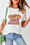 Flower & Letter Graphic Round Neck Short Sleeve T-Shirt - Trendsi - Flyclothing LLC