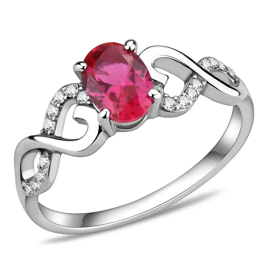 DA119 - High polished (no plating) Stainless Steel Ring with AAA Grade CZ in Ruby - Alamode - Flyclothing LLC