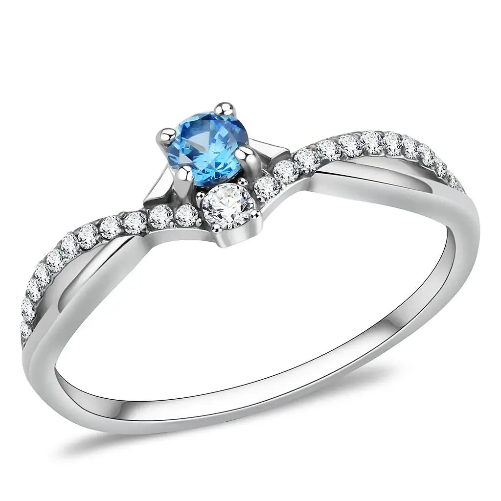 DA120 - High polished (no plating) Stainless Steel Ring with AAA Grade CZ in Sea Blue - Alamode - Flyclothing LLC