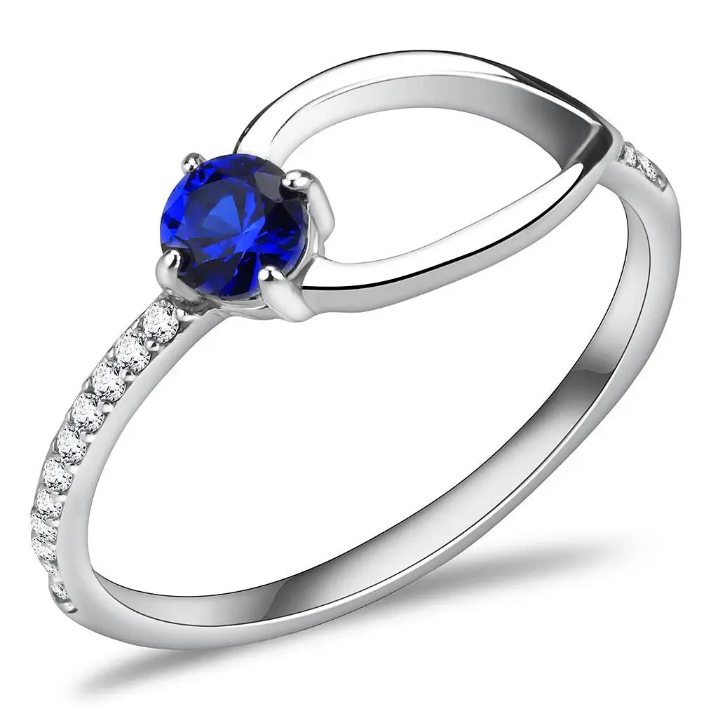DA121 - High polished (no plating) Stainless Steel Ring with AAA Grade CZ in London Blue - Alamode - Flyclothing LLC
