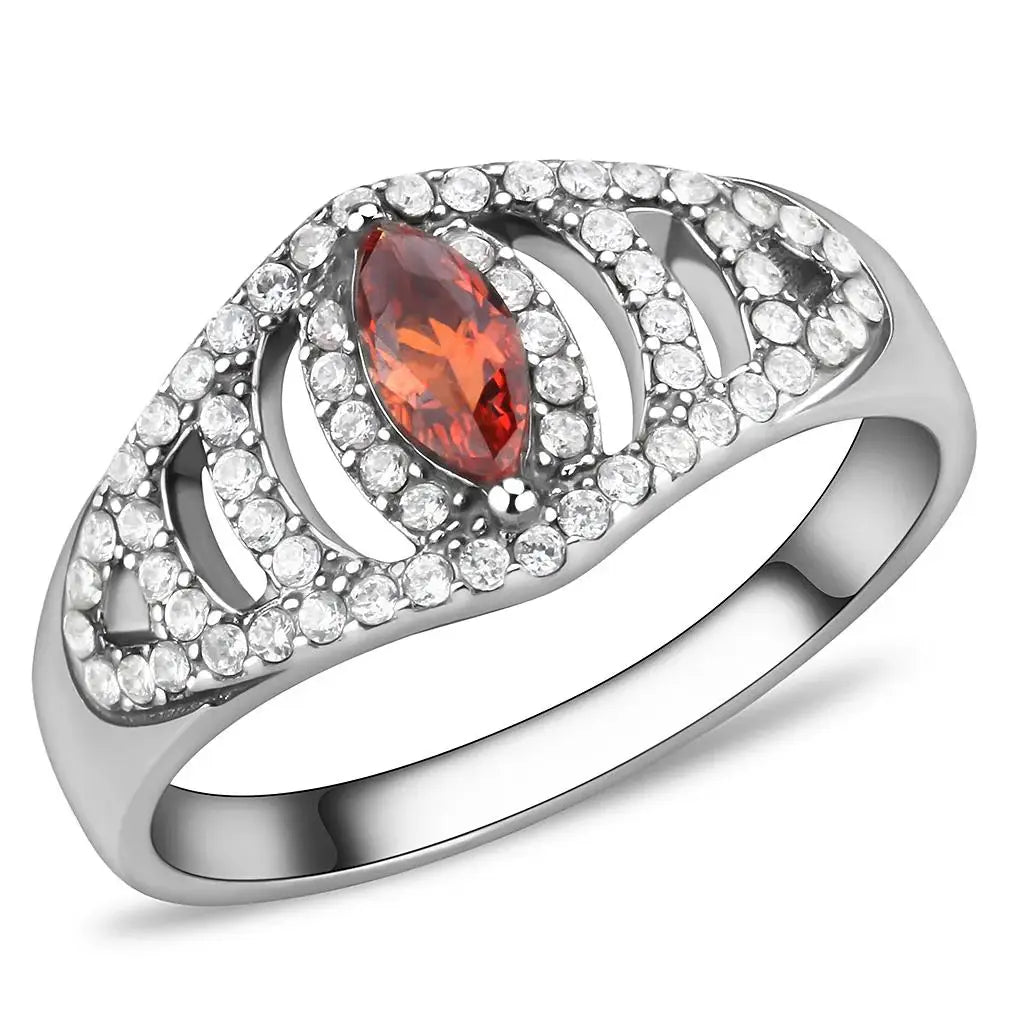 DA123 - High polished (no plating) Stainless Steel Ring with AAA Grade CZ in Orange - Alamode - Flyclothing LLC