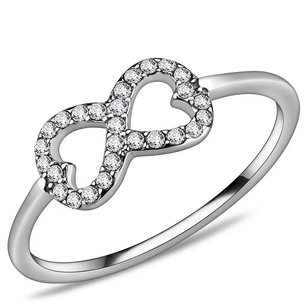 DA125 - High polished (no plating) Stainless Steel Ring with AAA Grade CZ in Clear - Alamode - Flyclothing LLC