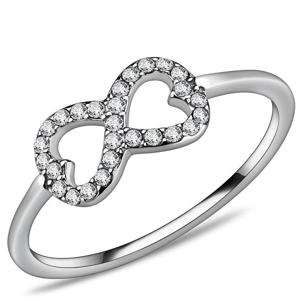 DA125 - High polished (no plating) Stainless Steel Ring with AAA Grade CZ  in Clear - Alamode