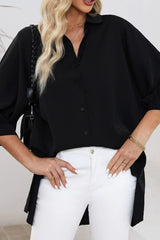 Collared Neck Three-Quarter Sleeve Shirt - Trendsi - Flyclothing LLC