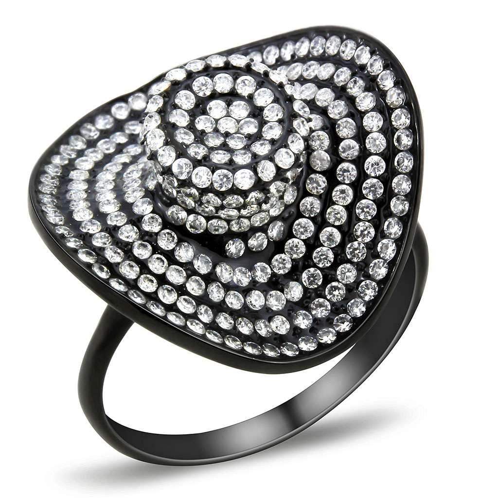 DA128 - IP Black(Ion Plating) Stainless Steel Ring with AAA Grade CZ in Clear - Alamode - Flyclothing LLC