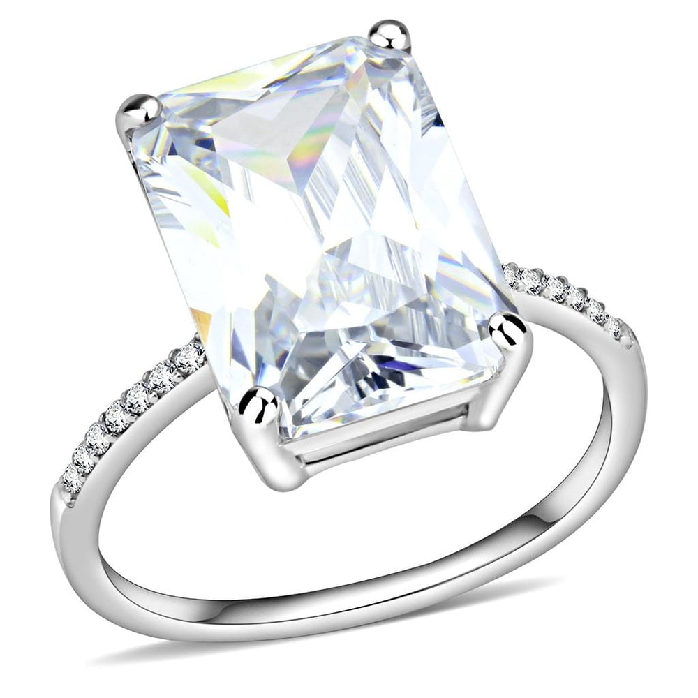 DA131 - High polished (no plating) Stainless Steel Ring with AAA Grade CZ  in Clear - Alamode