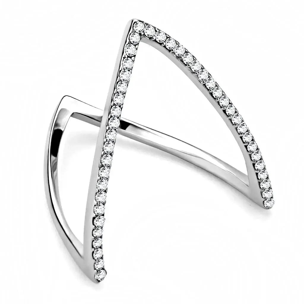 DA132 - High polished (no plating) Stainless Steel Ring with AAA Grade CZ in Clear - Alamode - Flyclothing LLC