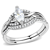DA133 - High polished (no plating) Stainless Steel Ring with AAA Grade CZ  in Clear - Alamode