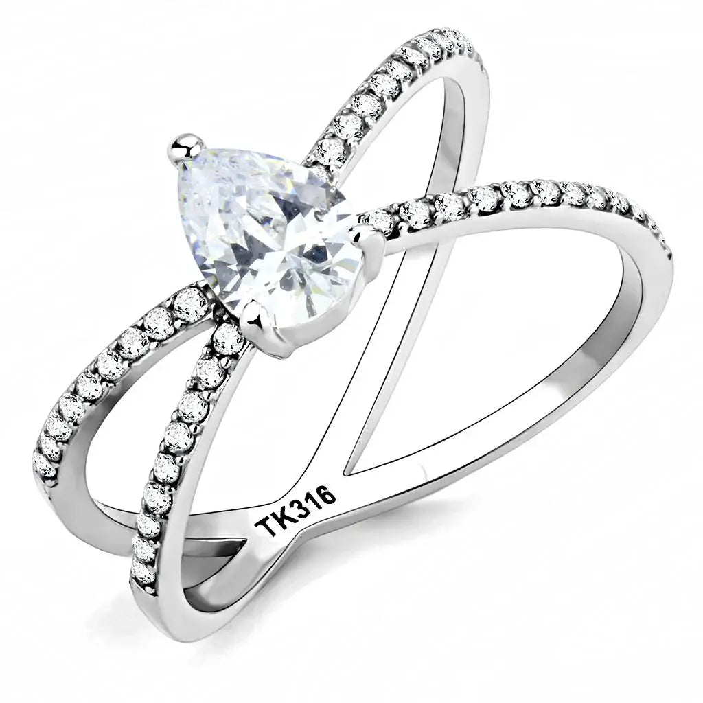 DA135 - High polished (no plating) Stainless Steel Ring with AAA Grade CZ in Clear - Alamode - Flyclothing LLC