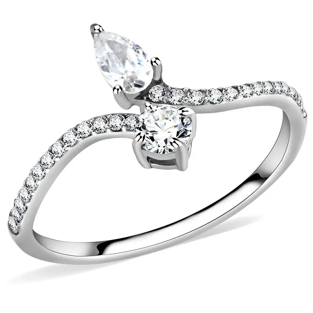 DA138 - High polished (no plating) Stainless Steel Ring with AAA Grade CZ in Clear - Alamode - Flyclothing LLC