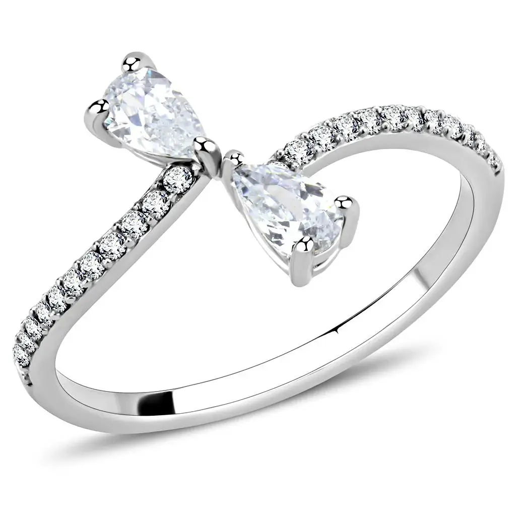 DA139 - High polished (no plating) Stainless Steel Ring with AAA Grade CZ in Clear - Alamode - Flyclothing LLC
