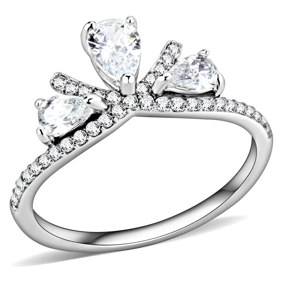 DA140 - High polished (no plating) Stainless Steel Ring with AAA Grade CZ  in Clear - Alamode