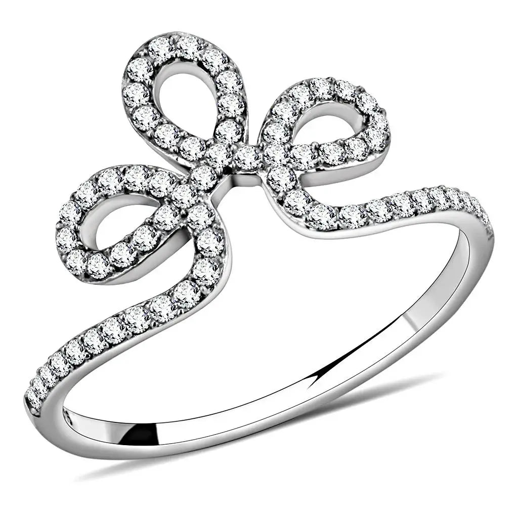 DA141 - High polished (no plating) Stainless Steel Ring with AAA Grade CZ in Clear - Alamode - Flyclothing LLC