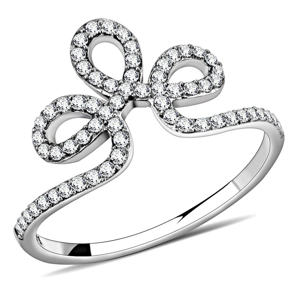 DA141 - High polished (no plating) Stainless Steel Ring with AAA Grade CZ  in Clear - Alamode
