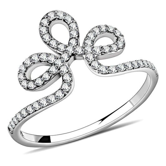 DA141 - High polished (no plating) Stainless Steel Ring with AAA Grade CZ in Clear - Alamode - Flyclothing LLC