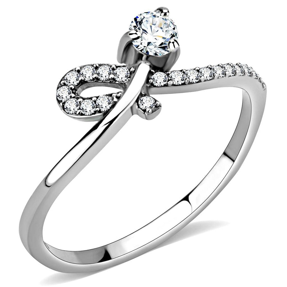 DA142 - High polished (no plating) Stainless Steel Ring with AAA Grade CZ  in Clear - Alamode