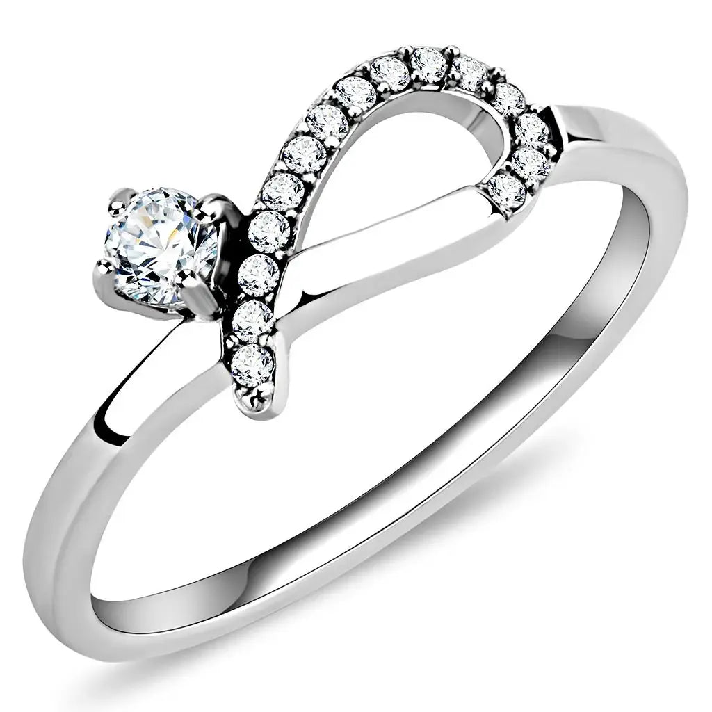 DA143 - High polished (no plating) Stainless Steel Ring with AAA Grade CZ in Clear - Alamode - Flyclothing LLC