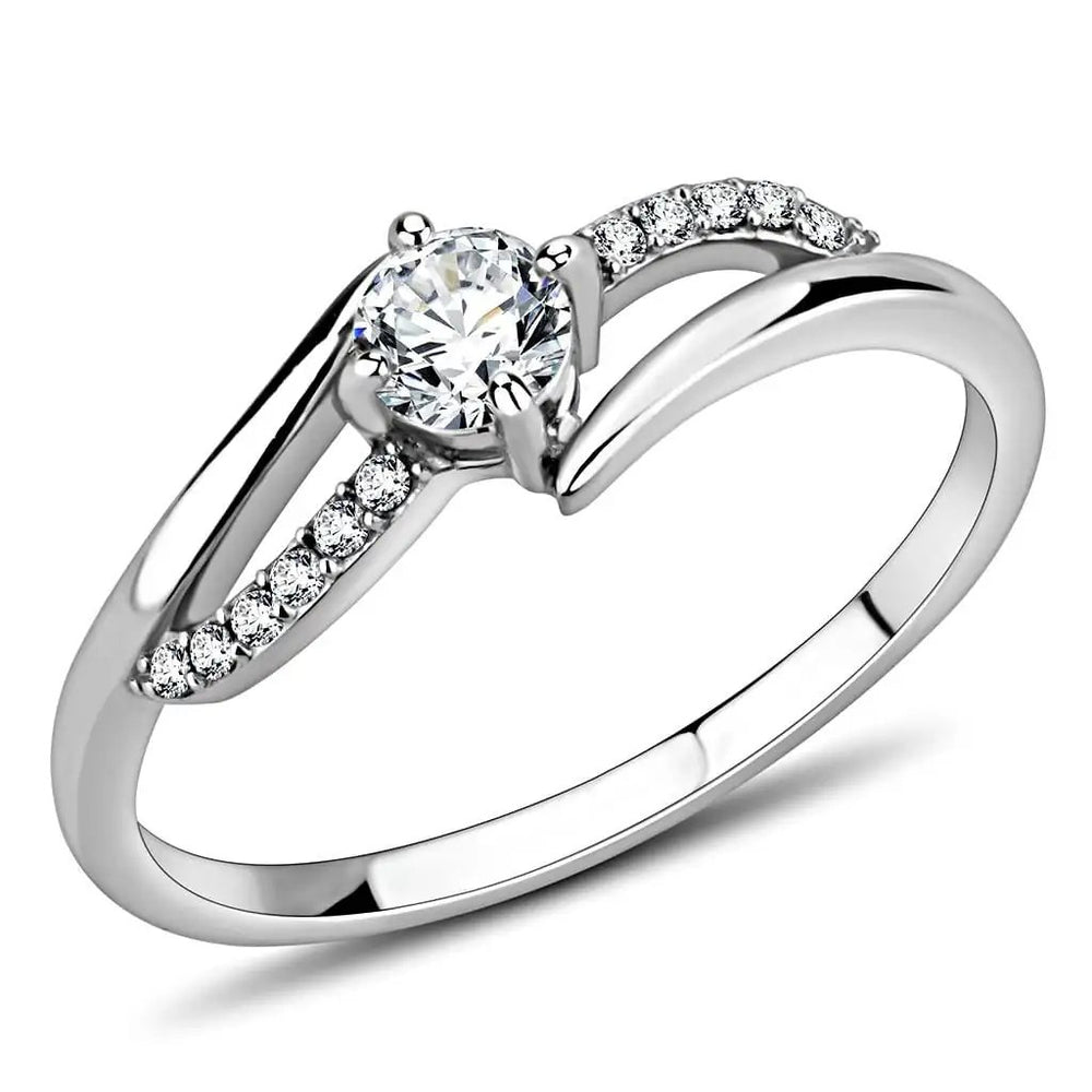 DA144 - High polished (no plating) Stainless Steel Ring with AAA Grade CZ  in Clear - Alamode