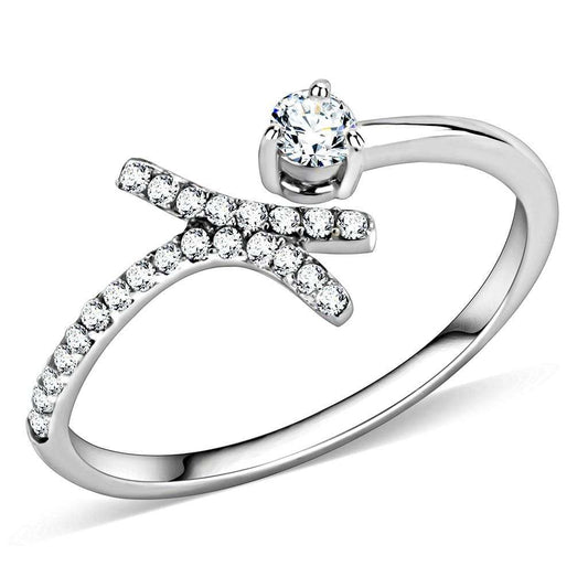 DA145 - High polished (no plating) Stainless Steel Ring with AAA Grade CZ in Clear - Alamode - Flyclothing LLC