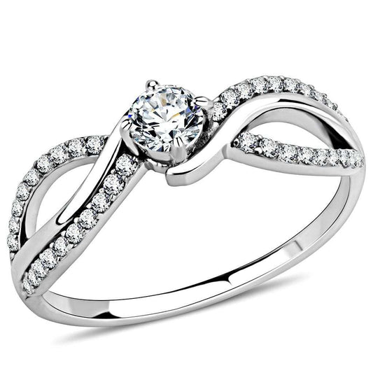 DA147 - High polished (no plating) Stainless Steel Ring with AAA Grade CZ in Clear - Alamode - Flyclothing LLC