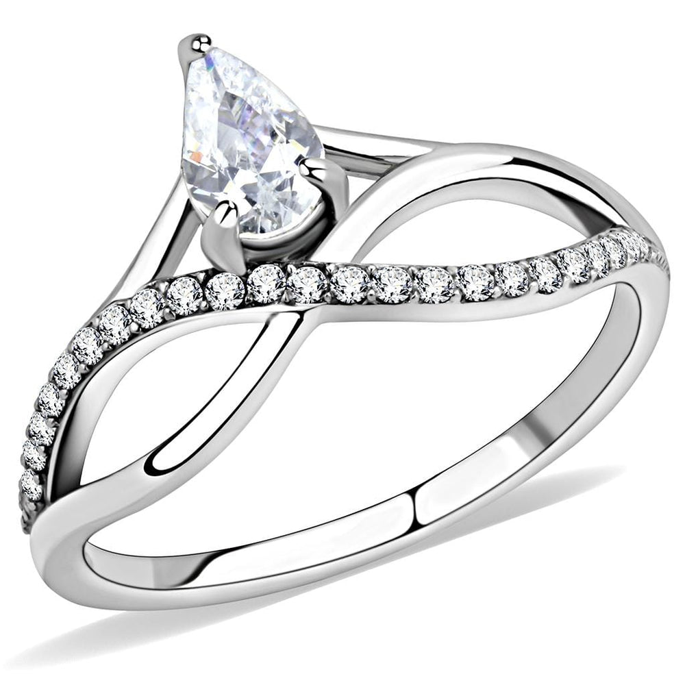 DA149 - High polished (no plating) Stainless Steel Ring with AAA Grade CZ  in Clear - Alamode