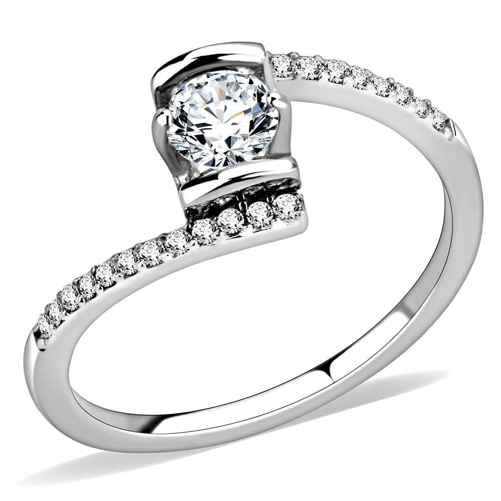 DA151 - High polished (no plating) Stainless Steel Ring with AAA Grade CZ  in Clear - Alamode