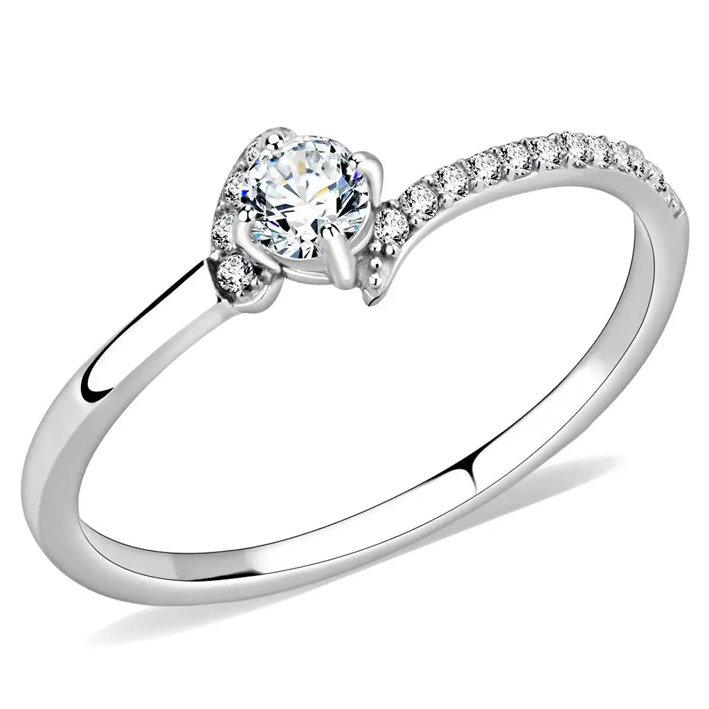 DA152 - High polished (no plating) Stainless Steel Ring with AAA Grade CZ in Clear - Alamode - Flyclothing LLC