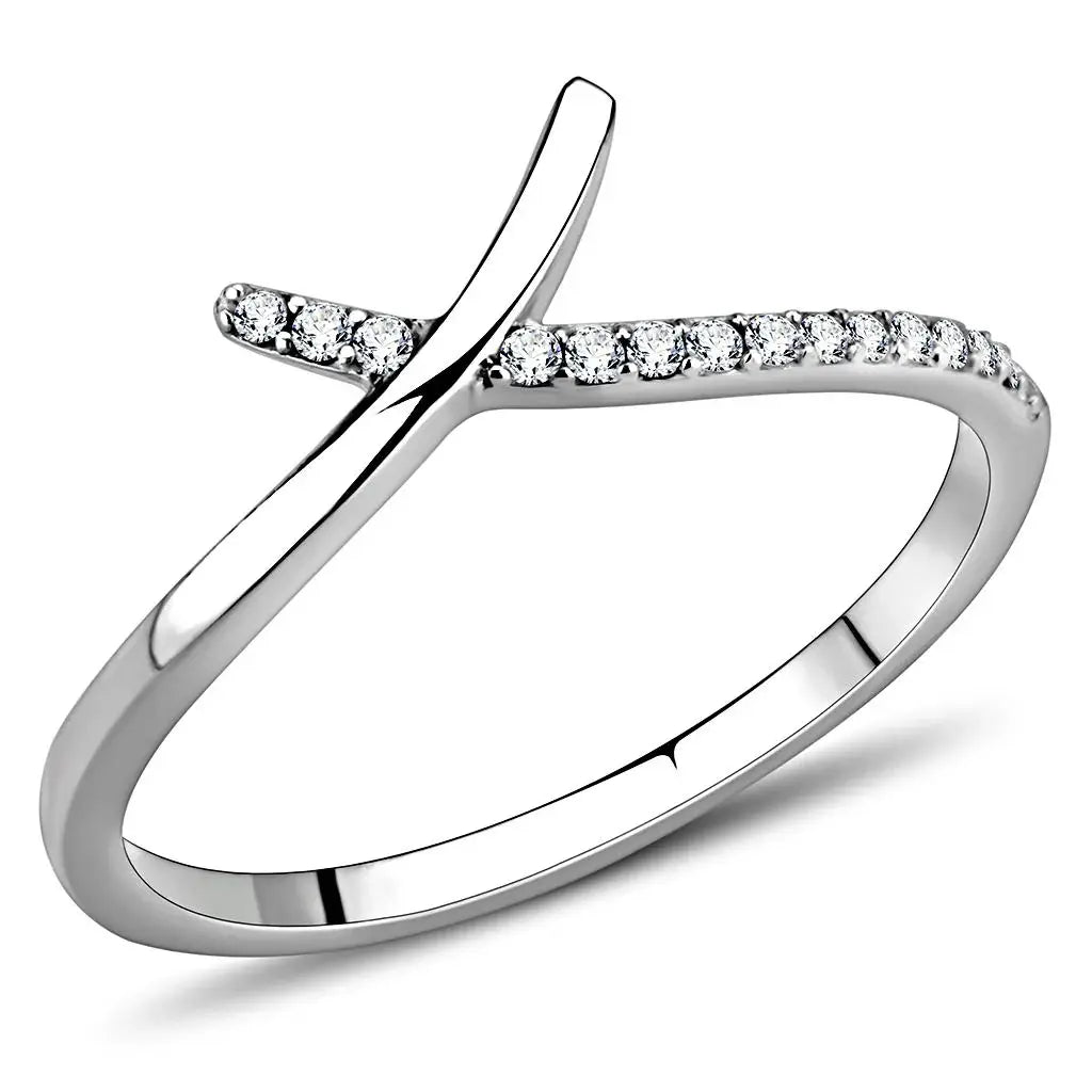 DA154 - High polished (no plating) Stainless Steel Ring with AAA Grade CZ in Clear - Alamode - Flyclothing LLC