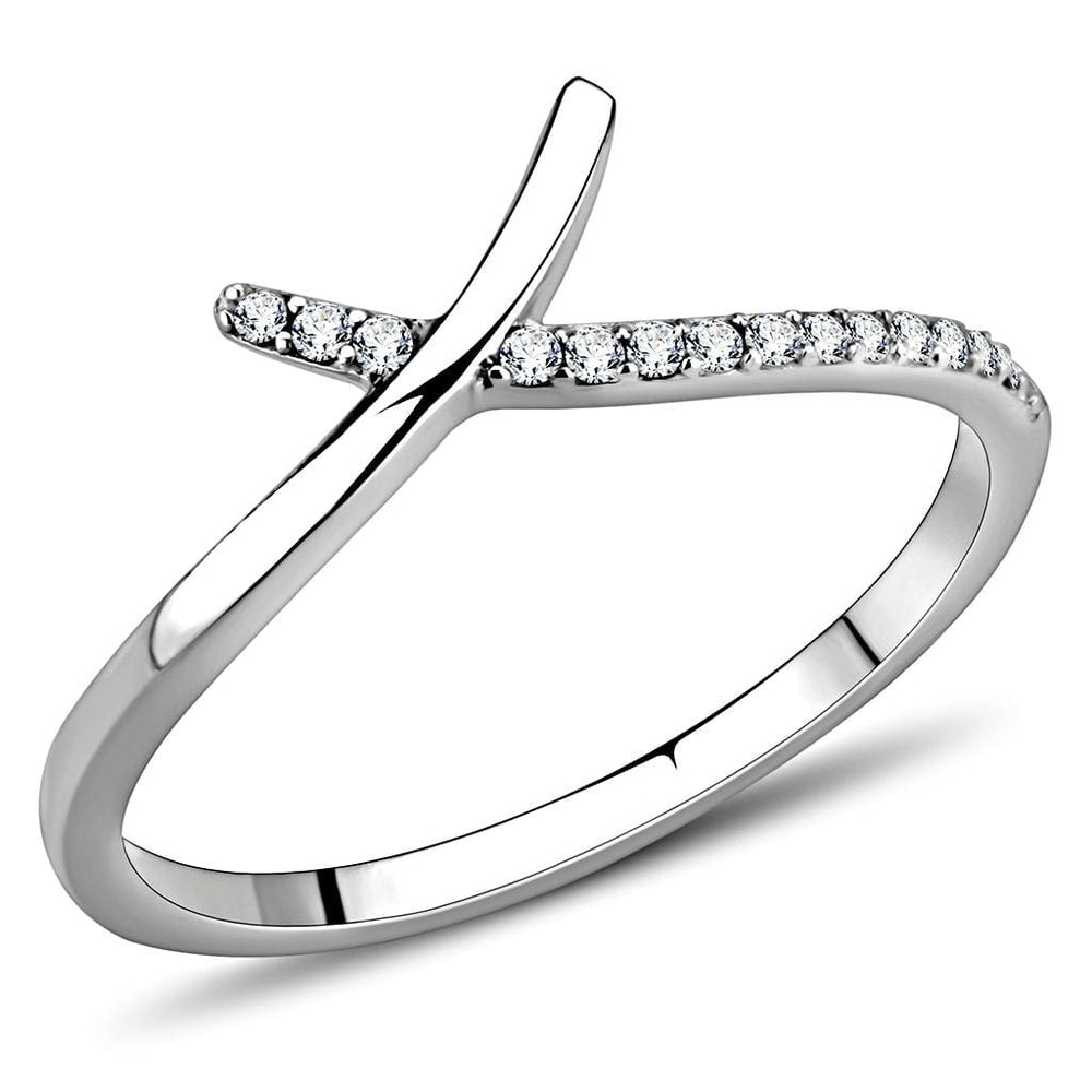 DA154 - High polished (no plating) Stainless Steel Ring with AAA Grade CZ  in Clear - Alamode