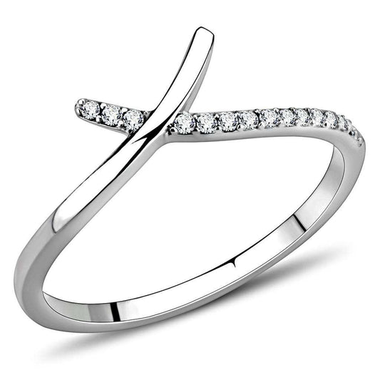 DA154 - High polished (no plating) Stainless Steel Ring with AAA Grade CZ in Clear - Alamode - Flyclothing LLC