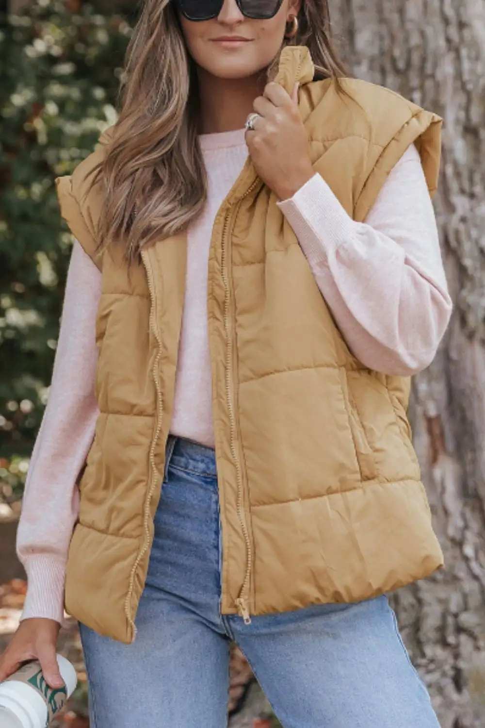 Zip Up Vest Coat with Pockets - Trendsi - Flyclothing LLC